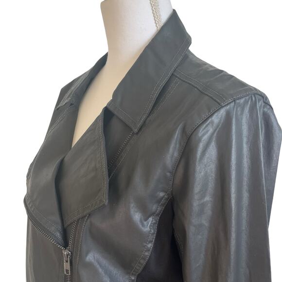 Eileen Fisher Jacket Size M Medium Black Moto Waxed Stretch Knit Classic Capsule - Picture 6 of 13